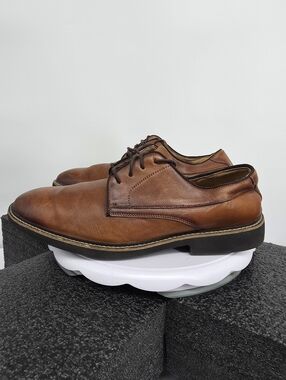 Asher Green Mens 11 M Cognac Leather Plain Toe Derby Dress Shoes AG100 Burnished